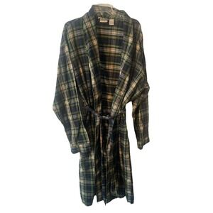 Vintage LL Bean Green Plaid Flannel Robe Bathrobe Sleepwear Men's XXL Tall